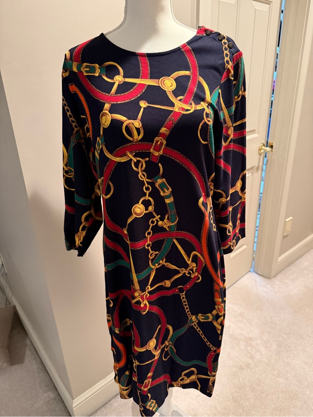 Lauren Ralph Lauren Women’s Navy Chain Print Shift Dress